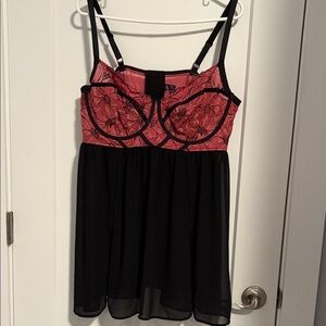 Pink and Black Lace Babydoll Chemise